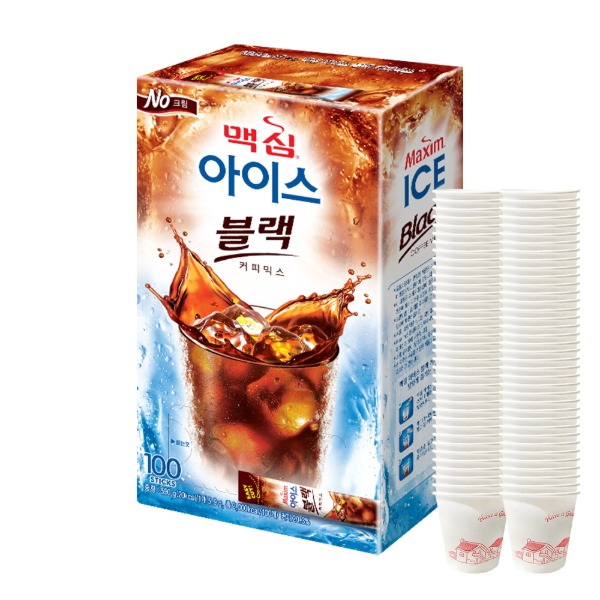 맥심 아이스 블랙 커피 100T+종이컵 100개